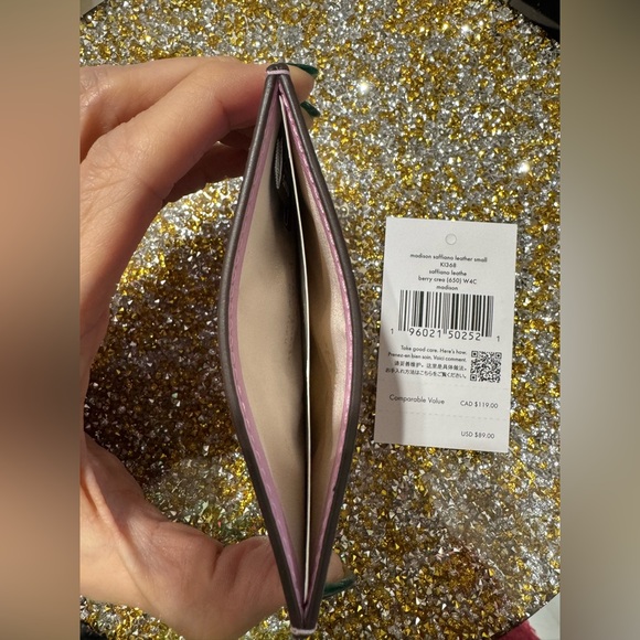 Kate Spade Madison Card Holder Saffiano Leather Berry Crea - Picture 3 of 4